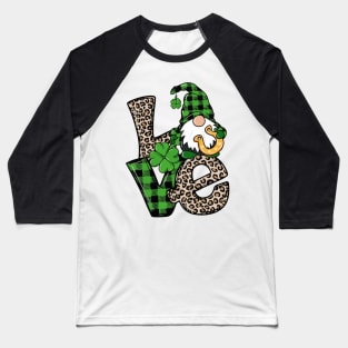 Love St Patricks Day Gnome Leopard Shamrock Baseball T-Shirt
